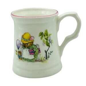 Mouse Party Straffordshire Amber Bone China Handled Cup 6 oz Pink Trim